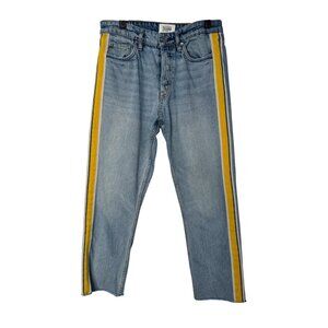 2/$30 Vintage ZARA Size 28 Denim Jeans Yellow & Blue Side Stripes